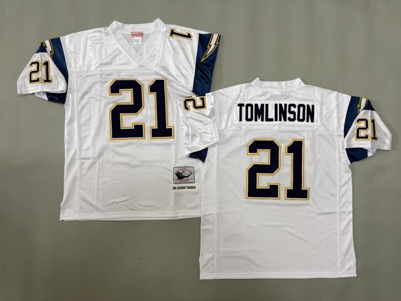 Men 2025 Los Angeles Chargers 21 Tomlinson white Throwback Limited NFL Jersey style 001